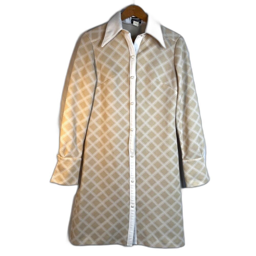 VTG Chapter Two Diamond‎ Pattern Shirt Dress Retro 70s Button Placket Size 10